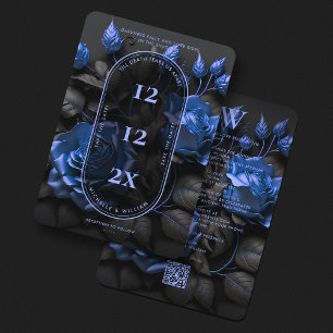 Save The Date Roses Bleu Nuit Gothiques Élégant Mariage 