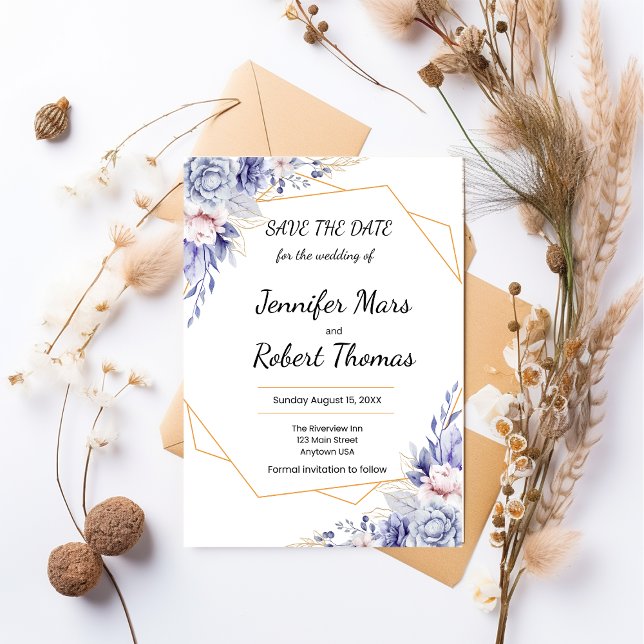 Save The Date Roses bleues élégantes (Créateur téléchargé)