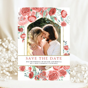 Save The Date Roses Corail Roses Fleur Photo Mariage Moderne