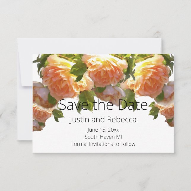 Save The Date Roses de pêche au corail, orange floral (Devant)