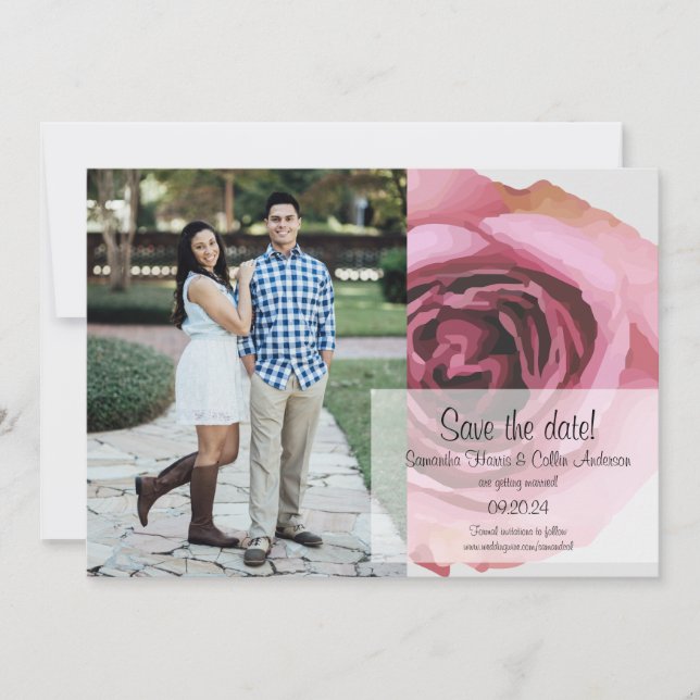 Save The Date Roses de printemps gras rose et violet (Devant)