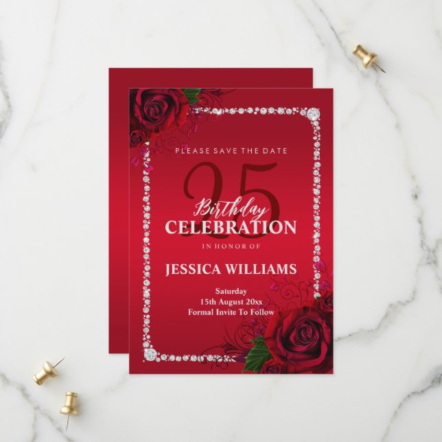 Save The Date Roses décoratifs romantiques fête d'anniversaire (Devant/Arrière en situation)