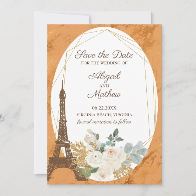 Save The Date Roses provinciaux français, Cuivre, Tour Eiffel (Devant)