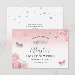 Save The Date Roses Rose Pâle et Argent Élégant