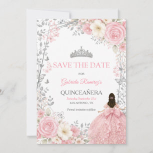 Save The Date Roses roses blush argent Quinceañera Enregistrer
