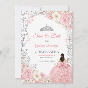 Save The Date Roses roses blush dorées Quinceañera Enregistrer