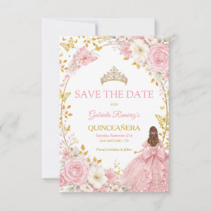 Save The Date Roses roses blush dorées Quinceañera Enregistrez