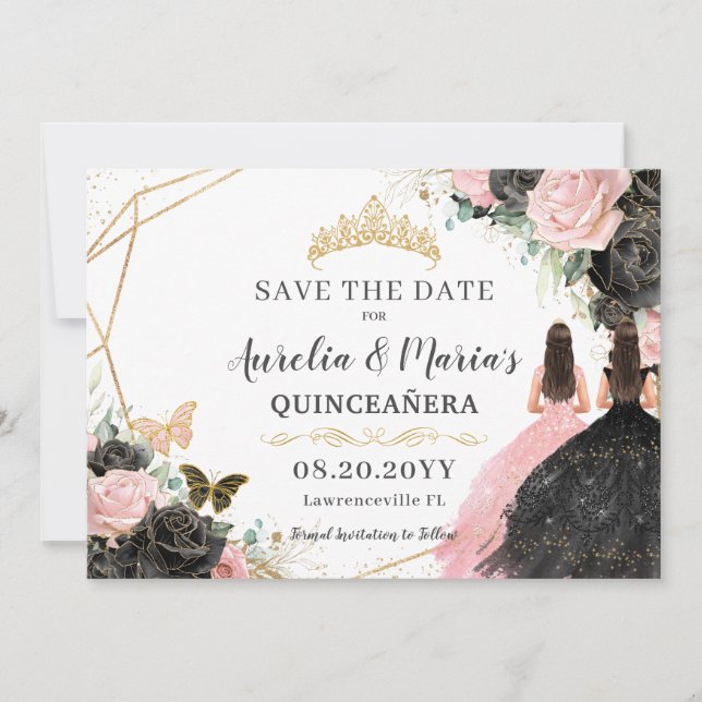 Save The Date Roses roses roses noires Jumeaux floraux Quinceane (Devant)