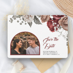 Save The Date Roses Rouges Bourguignonnes Photo de Mariage Flora