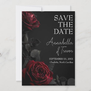 Save The Date Roses Rouges sur Mariage Floral Gothique Noir et S