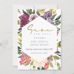 SAVE THE DATE ROUGE BOURGOGNE ROSE VERT LIME FLORAL