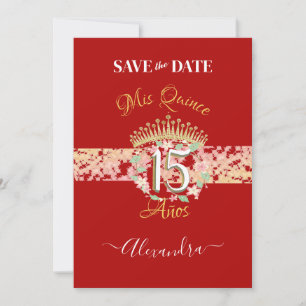 Save The Date Rouge brillant Elegant Quinceañera espagnol