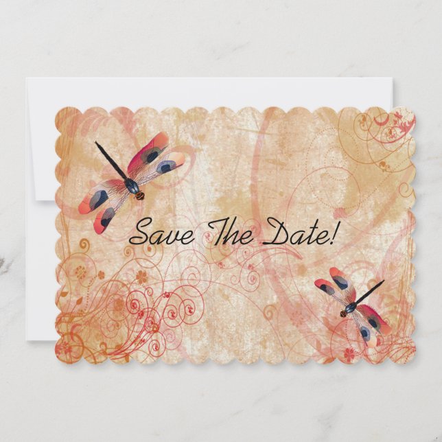 Save The Date Rouge Dragonflies D'Aquarelle Enregistrer La Date (Devant)