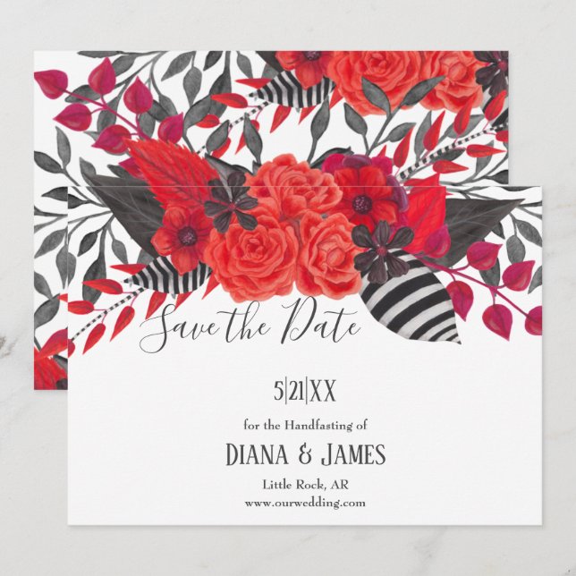 Save The Date Rouge et noir | Glam gothique Enregistrer la date (Devant / Derrière)