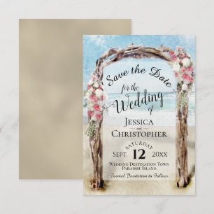 Save The Date Rouge Floral Rustique Driftwood Beach Arbor Mariag