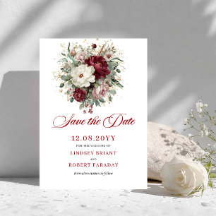Save The Date Rouge Profond Blush Bourgogne Floral Sauvegarder L