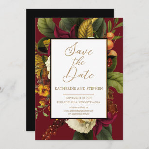 Save The Date Rouge rustique Bouquet Floral Orange Enregistrer