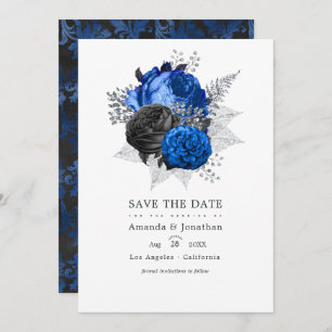 Save The Date Royal Blue, Black and Silver Floral Mariage Photo