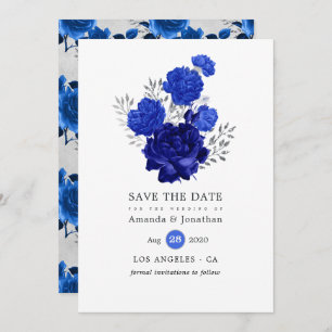 Save The Date Royal Blue et Silver Floral Mariage