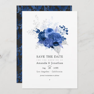 Save The Date Royal Blue et Silver Floral Mariage Photo