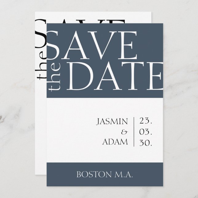 Save The Date Royal Blue Opulence Minimal Mariage de typographie (Devant / Derrière)