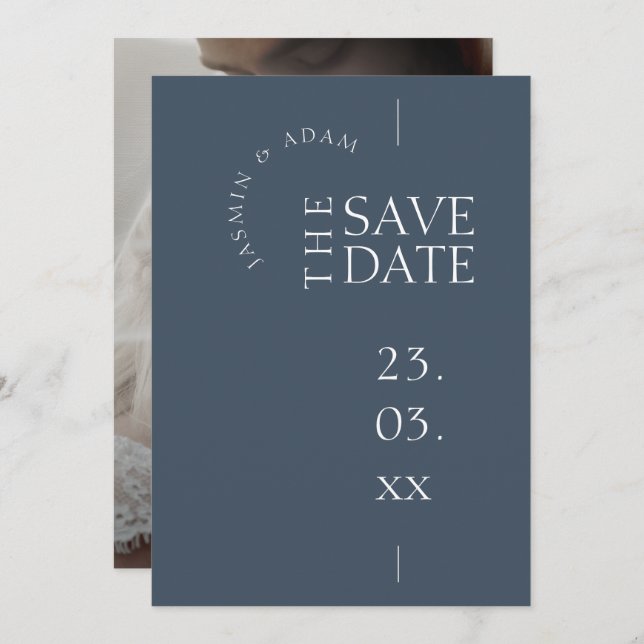 Save The Date Royal Blue Opulence Simple Photo Mariage (Devant / Derrière)