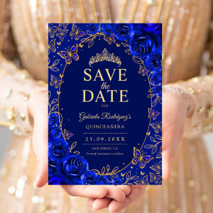 Save The Date Royal Blue Or Quinceanera Floral