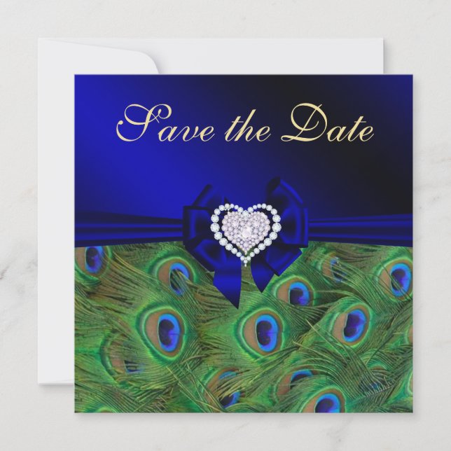 Save The Date Royal Blue Peacock Enregistrer la date (Devant)