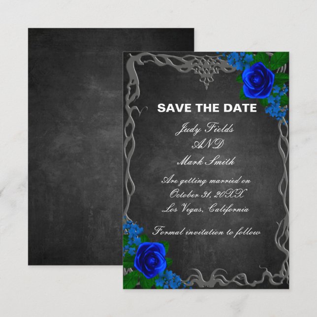 Save The Date Royal Blue Rose Chalk Board Mariage Enregistrer La (Devant / Derrière)