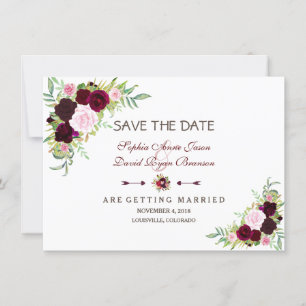 Save The Date Royal Burgundy Marsala Floral Enregistrer La Date