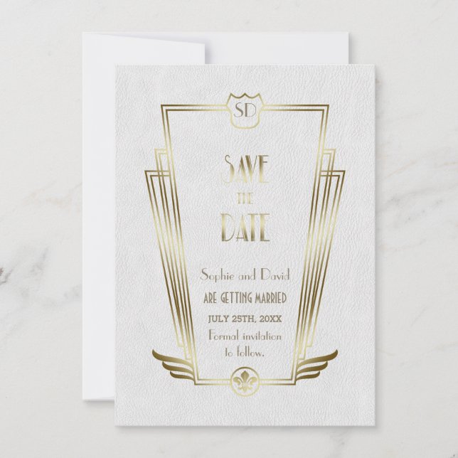 Save The Date Royal Gold Art Déco Monogramme Enregistrer La Date (Devant)