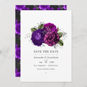 Save The Date Royal Purple and Silver Floral Mariage Photo