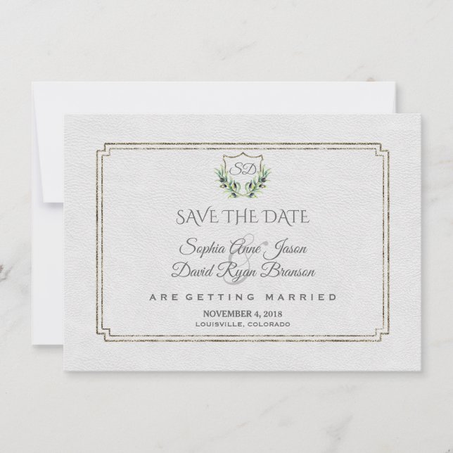 Save The Date Royal Silver Crest Verdure Économisez La Date (Devant)