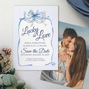 Save The Date Ruban bleu chanceux en amour fer à cheval enregist
