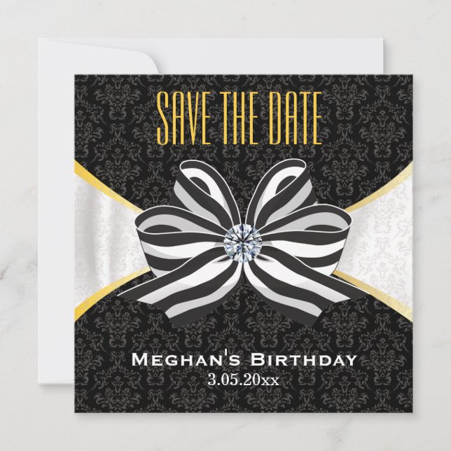 Save The Date Ruban diamant avec motif Damas (Devant)
