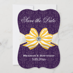 Save The Date Ruban jaune diamant avec motif pourpre damassé