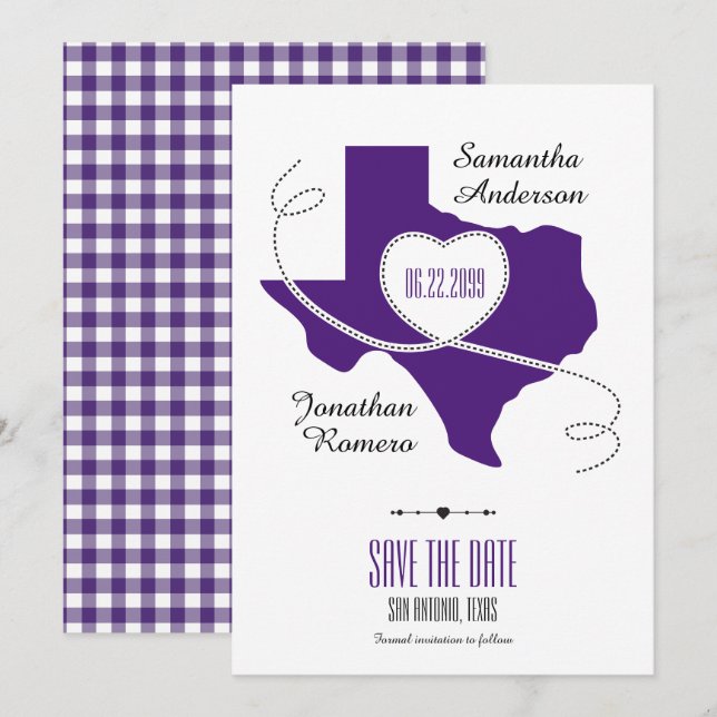 Save The Date Ruban Purple Texas Curling Enregistrer la date (Devant / Derrière)