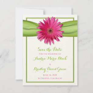 Save The Date Ruban vert rose Gerbera Daisy Enregistrer la date
