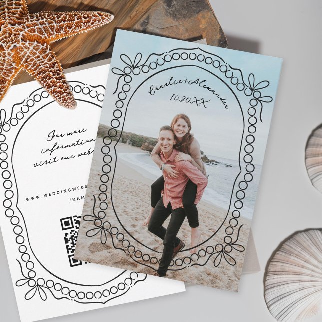 Save The Date Rubans et perles en stylo et en encre (Créateur téléchargé)