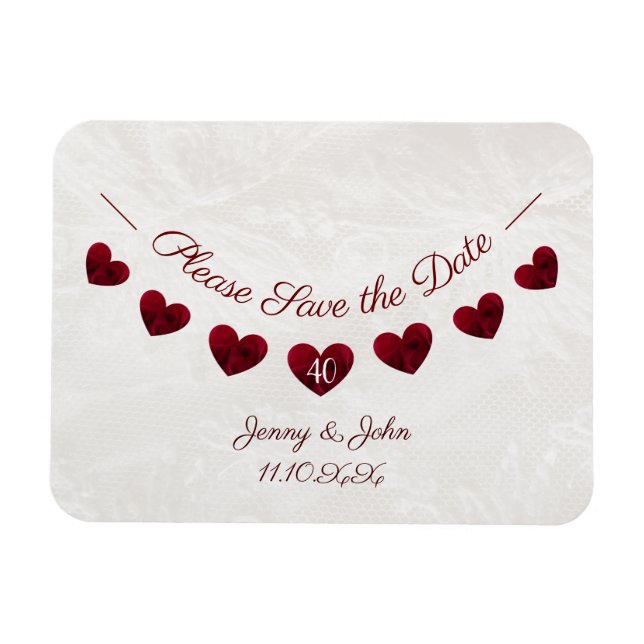 Save the date ruby 40th wedding anniversary magnet (Horizontal)