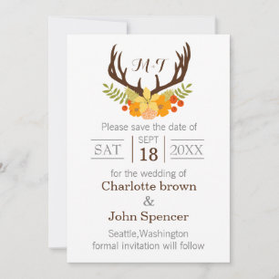 Save The Date Russe Antler Deer Floral Mariage de bois