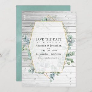 Save The Date Russe Aquarelle Eucalyptus Mariage géométrique
