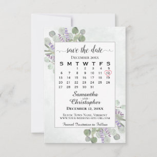 Save The Date Russe Eucalyptus Lavender Calendrier Mariage blanc