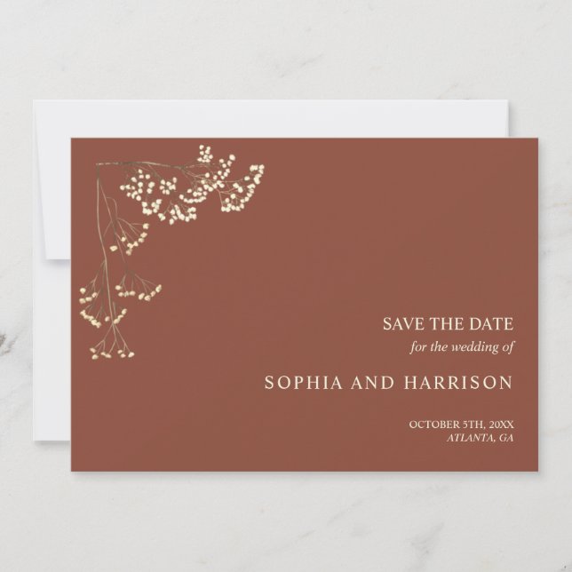 Save The Date Russe Gypsophila Terracotta Mariage (Devant)