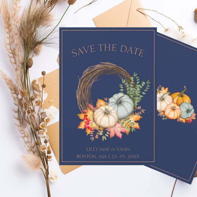 Save The Date Russe Marine Bleu automne Citrouille Mariage d'aut (Créateur téléchargé)