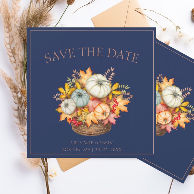 Save The Date Russe Marine Bleu automne Citrouille Mariage d'aut (Créateur téléchargé)