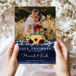 Save The Date Russe Sunflower Navy Bleu String Mariage