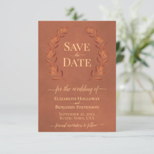 Save The Date Rust Laurel Feuilles Élégant Mariage en terre cuit