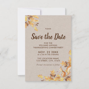 Save The Date Rustic Acorns Oak Birch Thanksgiving Enregistrer l