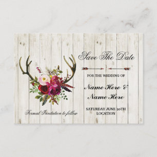 Save The Date Rustic Antlers Stag Floral Invite